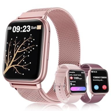 Loekneue New Smartwatch Damen mit Telefonfunktion Bluetooth 1.83" Tocuh Uhr mit Menstruationszyklus Schlafüberwachung SpO2 Pulsuhr IP68 Fitness-Überwachung Schrittzähler Android IOS (Pink Gold)