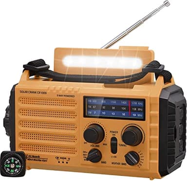 Tragbare Solar, Notfall Radio mit Kurbel, Dynamo Wetter AM/FM/SW Radio,4000mAh Wiederaufladbare Powerbank,USB-Handy-Lader,LED Taschenlampe & Leseleuchte,SOS Alarm,Kompass für Camping Ourdoor