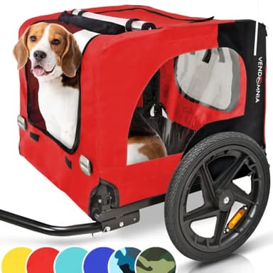 Hundeanhänger für Fahrrad, Fahrradanhänger für Hunde, inkl. Fahne und Gurt, klappbar und leicht im Kofferraum verstaubar, in den Farben: Rot, Sand, Minzgrün, Violettblau, Militärblau, Militärgrün
