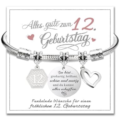 Charfia Geschenk Geburtstag 12 Jahre Mädchen, Armband Geburtstagsgeschenk Geschenke für 12 Jährige Mädchen Geschenke zum Geburtstag 12 Jahre für Tochter Freundin