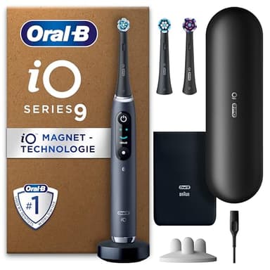 Oral-B iO Series 9 Plus Edition Elektrische Zahnbürste, Electric Toothbrush, PLUS 3 Aufsteckbürsten, 7 Putzmodi für Zahnpflege, Lade-Reiseetui, Designed by Braun, black onyx