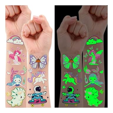 Leesgel Tattoos für Kinder, 140 Stück Leucht Kindertattoos Sticker für Kindergeburtstag Gastgeschenke, Mitgebsel Kindergeburtstag Party Giveaways Kleine Geschenke Adventskalender Füllung Kinder