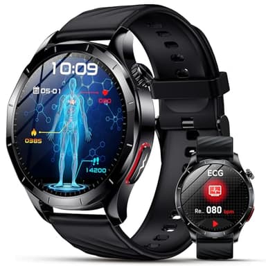 Lgnitek 2026 Neu Smartwatch Herren mit EKG/HRV/ΒΙυtｚυcker/BMI/Harnsäure, 1,43" AMOLED Gesundheitsuhr mit 24H ΒΙυtdrυck SpO2 Apnoe Schlafmonitor SOS-Notruf Fitnessuhr für Android/iOS