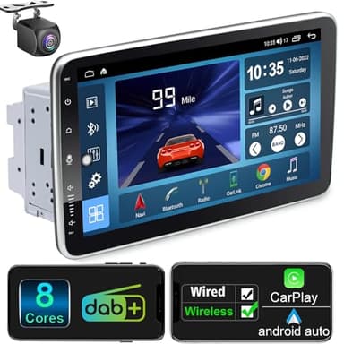 Android Autoradio 2 Din mit Navi 10 Zoll Bildschirm Eingebaut DAB+ Android Auto & Wireless CarPlay Doppel Din Radio Auto Radio Touch Display mit Bluetooth 8 Core 2G+32G Rom WiFi 4G GPS AM/FM RDS 2din…