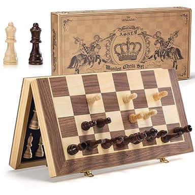 ASNEY Magnetisches Schachspiel, 38x38cm-Schachbrett-Brettspielset Aus Holzstaunton Mit Handgefertigter Schachfigur Und Aufbewahrungsfächern Für Erwachsene