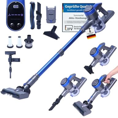 Sommertal Akku Staubsauger VARIO150 | 3in1 Gerät | 3-Stufen Turbosauger mit 45min Laufzeit und Schnellladen | für 300m² | Teppich Hartböden Tierhaare | LED Akkustaubsauger Stabstaubsauger | Kabellos