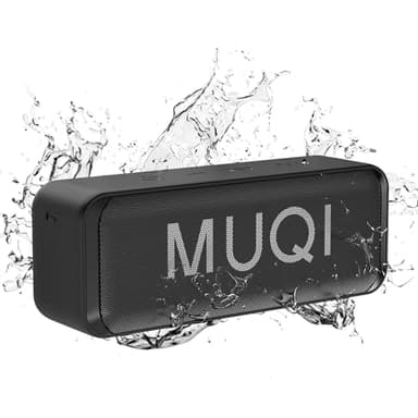 MUQI Bluetooth Lautsprecher, Musikbox mit IPX7 Wasserdicht,kabelloser Boxen 10W Stereo Sound intensiver Bass,24 Std.Spielzeit, Eingebaut Mikrofon, tragbarer Box für Zuhause, Draußen(Schwarz)