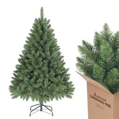 SALCAR 120 cm Künstlicher Weihnachtsbaum, naturgetreuer Tannenbaum mit 290 Spitzen, grüne Nordmanntanne mit Klappsystem, ca. 86cm übergroßer Baumdurchmesser