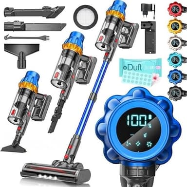 KESSER® Akku Staubsauger kabellos bis 70 Min. Laufzeit & Leise | Akkustaubsaguer mit LED Display Stabstaubsauger beutellos mit Anti-Tangle-Bodenbürste für Hartböden Teppich Tierhaare