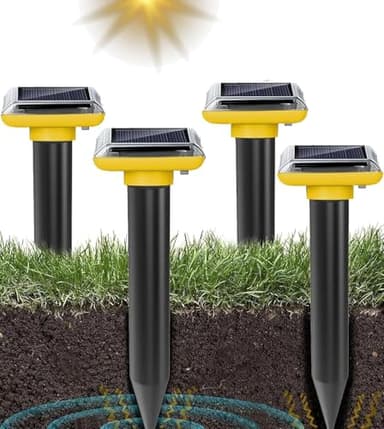 WUGEIN Ultraschall Maulwurfvertreiber,Wasserdicht Solar Maulwurfbekämpfung,Wühlmausschreck Maulwurf Vertreiber für Den Garten,4 Stück
