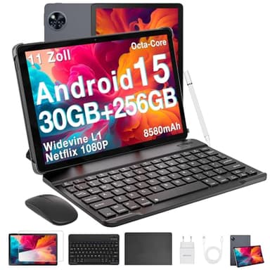 DOOGEE U11 Pro Android 15 Tablet 11 Zoll, 30GB+256GB (2TB TF) Gaming Tablets, 8580mAh, 90Hz Display, WiFi 5, T7200 Octa Core, 13MP+5MP, Tablet mit Tastatur, Stift, Maus, Hülle