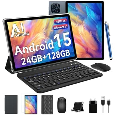TABWEE Android 15 Tablet mit Tastatur - 24GB RAM+128GB ROM+2TB TF, Octa Core, Gaming Tablet 11 Zoll, Widevine L1, 1920x1200 FHD+IPS, 8000mAh Akuu, Gemini AI, 13MP+5MP KI Kamera, Face ID, 5G WiFi, GPS