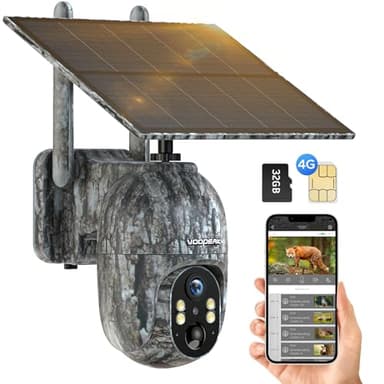 4G LTE Wildkamera Solar, 1080P Live Übertragung Wildkamera mit Handyübertragung App, 355° Schwenk 90° Neigung, Wildtierkamera mit Nachtsicht Bewegungsmelder mit 32G Speicherkarte IP66 Wasserdicht