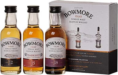 Bowmore Whisky Geschenkset - Single Malt Scotch Whisky - Mit Bowmore 12 Jahre, 15 Jahre Darkest und 18 Jahre - Geschenkpackung - 40%-43% vol - 3 Miniaturen x 0,05l