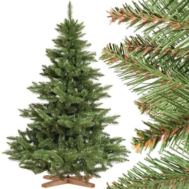 FairyTrees Weihnachtsbaum künstlich 150cm NORDMANNTANNE mit Christbaum Holzständer | TESTSIEGER Tannenbaum künstlich mit grünem Stamm | Made in EU