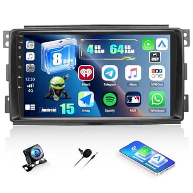 CAMECHO Android 15 Qualcomm 8-Kern 4+64G Autoradio für Mercedes Benz Smart Fortwo W451 2005-2010 mit Rückfahrkamera, 9 Zoll Wireless Carplay Bluetooth DSP Radio mit Android Auto FM/RDS GPS WiFi