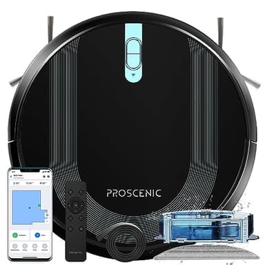 Proscenic 850T WLAN Saugroboter mit Wischfunktion,3000Pa Saugkraft Staubsauger Roboter mit Wischfunktion, SIRI&Alexa & Google Home & Appsteuerung, für Tierhaare/Teppichen/Hartböden, Schwarz