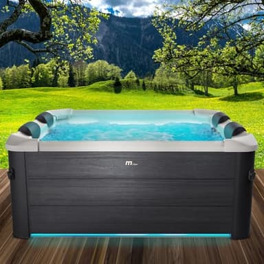 BRAST Whirlpool MSpa Oslo Plus XXL mit Fester Außenwand | LED-Beleuchtung 20 einstellbare Farben für 6 Personen | 180x180x65cm | 140 Massagedüsen | Ganzjähriger Einsatz Winterfest | In & Outdoor Pool