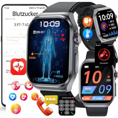 Fohatu Neu 𝐁𝐥𝐮𝐭𝐳𝐮𝐜𝐤𝐞𝐫 Smartwatch Herren 𝐃𝐢𝐚𝐛𝐞𝐭𝐞𝐬 ECG Smartwatch Mit Telefonfunktion,ECG Bludruck 𝐛𝐥𝐮𝐭𝐟𝐞𝐭𝐭𝐞 Smartwatch Harnsäure,smartwatch Bluetooth Anrufen, Schwarz