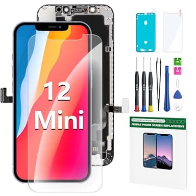 Hoonyer iPhone 12 Mini Screen Replacement Kit 5.4'' LCD Display 3D Touch Screen Digitizer Full Assembly Repair Kits Waterproof Frame Sticker+Screen Protector for A2176, A2398, A2400, A2399