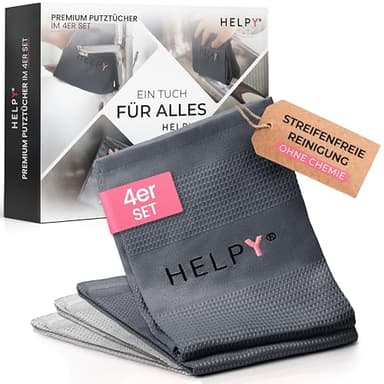 H E L P Y® Putztücher [4er Set] – streifenfreie Fensterputztücher – fusselfreie Reinigung – Microfasertücher für Küche, Bad, Auto & Fenster – hell-/dunkelgrau – 40 x 60