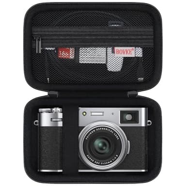BOVKE Tragetasche kompatibel mit Fujifilm X100VI X100V Digitalkamera, zusätzliche Netztasche für Ladekabel, schwarz