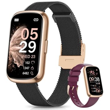 Sanorum Smartwatch Damen, 1.47" Fitnessuhr Pulsuhr SpO2 Schlafmonitor, 24 Sportmodi Aktivitätstracker, Nachricht Whatsapp, Menstruationszyklus Schrittzähler Sportuhr Wasserdicht IP68 Schwarz Gold
