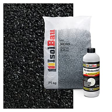 Isolbau Steinteppich Aussen Komplettset Marmorkies 25kg + Bindemittel bis 2,5m² Nero 4/8mm Epoxidharz, Terassenboden, Natursteinboden Marmorkies Bodenbelag, Steinboden, Marmorstein, Innen Außen