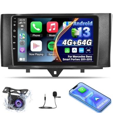 4G+64G Android 13 Autoradio für Mercedes Benz Smart Fortwo 2011-2015 - 9 Zoll Touchscreen Radio mit Wireless Carplay & Android Auto/WiFi/GPS/Bluetooth 5.0/32 EQ/FM RDS Radio
