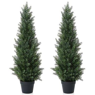 CROSOFMI Künstliche Pflanzen Groß Zedernbaum 95 cm Kunstpflanzen Wie Echt im Topf Plastik Fake Plant Außendekoration (2 Pack)