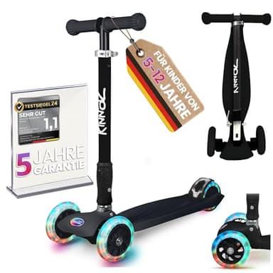 kinnaz Two, Roller für Kinder ab 5 Jahre, faltbar, stufenlos Höhe einstellbar, LED Räder, Ersatzteilservice, Kinderroller, Scooter, 6 7 8 9 Jahre, Schulkind, Junge Mädchen