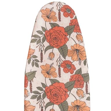 MinoCino Bügelbrettbezug 125x45cm, Bügelbrettbezug mit 6 mm dickem Filzpolster, straffem Kordelzug, Klettverschlüssen, Blumen