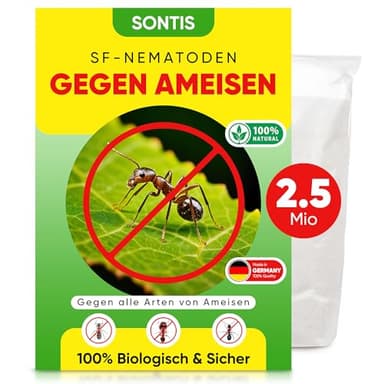 SONTIS® Aktive SF-Nematoden gegen Ameisen – 2,5 Mio. für 5m² - Effektive Ameisenbekämpfung mit Nestwirkung – Umweltfreundlich, chemiefrei, einfache Anwendung