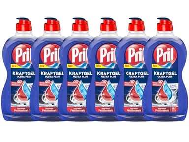 PRIL Kraft Gel Ultra Plus (6x 450 ml), Handgeschirrspülmittel mit höchster Fettlösekraft, für sauberes Geschirr auch in kaltem Wasser, entfernt selbst 48 h Eingetrocknetes