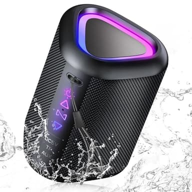 aowoka Bluetooth Lautsprecher mit Licht, 2025 Musikbox Tragbarer Bluetooth Box, Bluetooth 5.4, 30 St, Verbesserter Bass, IPX7 Wasserdicht, Outdoor Lautsprecher für Reisen, Sport, Party, Radfahren.