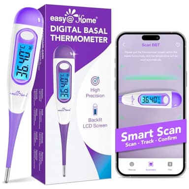 Easy@Home Basalthermometer Fruchtbarkeitsthermometer Ovulationstest zur Zykluskontrolle und Eisprung-Tracking mit Premom APP, Digitales Thermometer mit blauer Hintergrundbeleuchtung LCD-Anzeige (Lila)