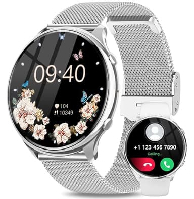 Fitonme Smartwatch Damen mit Telefonfunktion 1,39 Zoll Always-on Display, IP67 Wasserdicht Sportuhr Armbanduhr mit Schlafmonitor Pulsuhr SpO2 Blutdruckmessung Schrittzähler für Android iOS