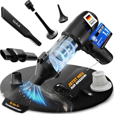 lautux Turbotastic Pro 2 Handstaubsauger – 120W, 18.000Pa, bis 60 Min Laufzeit, HEPA-Filter, LED-Display, 4-in-1 Düsen (Auto, Tierhaare, Polster, Aufpumpen, Vakuumieren) (Nachtschwarz, Starter Set)