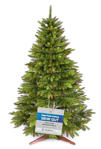 Weihnachtsbaum künstlich 220cm TESTSIEGER - Naturgetreue Spritzguss Elemente, Made in EU - Künstlicher Weihnachtsbaum mit Holzständer und Aufbewahrungstasche –Tannenbaum künstlich