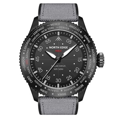 NORTH EDGE Herren Freizeituhr, Solar Fliegeruhr mit Quarzwerk, Mineralglas und Spiegel