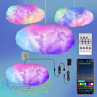 Lichaser 60cm RGB Regenbogen Watte LED Wolken Licht, Coole Dimmbar Dekoleuchten LED Cloud Lights mit Bluetooth-APP und 2.4G Fernbedienung für Die Zimmer, Schlafzimmer Dekoration (60cm., RGB+IC)