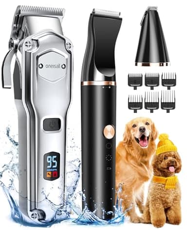 oneisall Hundeschermaschine und Pfotentrimmer 3in1 Set, IPX7 Wasserdicht Schermaschine hund Dichtes Fell Pfotenschermaschine Haarschneidemaschine für Hunde Katzen