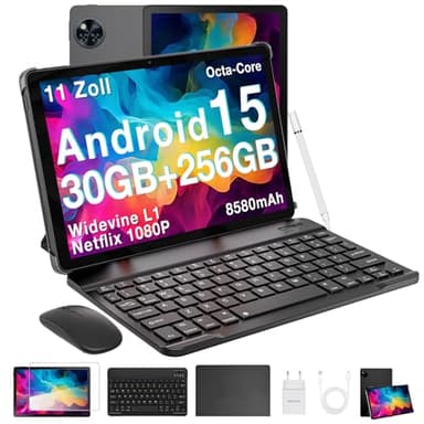 DOOGEE U11 Pro Android 15 Tablet 11 Zoll, 30GB+256GB (2TB TF) Gaming Tablets, 8580mAh, 90Hz Display, WiFi 5, T7200 Octa Core, 13MP+5MP, Tablet mit Tastatur, Stift, Maus, Hülle,Schwarz