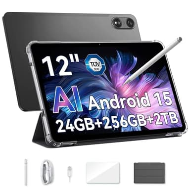 OSCAL AI Tablet 12 Zoll Android 15 Pad 100, 120Hz Tablets, 24GB RAM+256GB ROM(TF 2TB), 2K FHD Großes Display Tablets PC, Dual 4G LTE+5G WiFi, 9000mAh Akuu, Octa-core,GPS, Face ID, mit Stift & Hülle