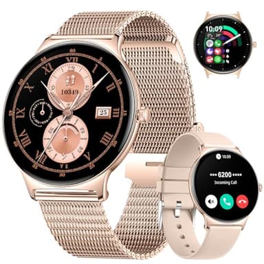 HIRREO Smartwatch Damen Mit Telefonfunktion,1.43" AMOLED Fitnessuhr Mit Schlafmonitor Kompatibel Android iOS,SchrittzäHler Kalorien IP68 Wasserdicht Smart Watch 100+Sport Modi Roségold