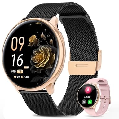 RifePhi Smartwatch Damen, 1.39" Touchscreen Fitnessuhr mit Telefonfunktion & Blutdruckmessung, SpO2, 24/7 Herzfrequenz & Schlafanalyse, 120 Sportmodi, Schrittzähler (Schwarz Roségold)