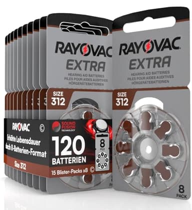 120 Hörgerätebatterien Rayovac Extra 312 mit Sound Fusion Technologie 15x8 Stück