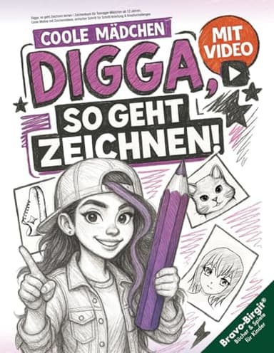 Digga, so geht Zeichnen lernen | Zeichenbuch für Teenager-Mädchen ab 12 Jahren: Coole Motive mit Zeichenvideos, einfacher Schritt für Schritt Anleitung & Kreativchallenges