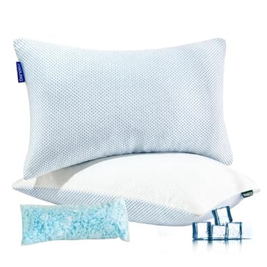 Flanhorest Kühlendes Kissen für heiße Schläfer - Kissen für Seiten- und Rückenschläfer - verstellbare Bettkissen Queen - zerkleinertes Gedächtnisschaum-Kühlgel-Kissen mit extra Füllung