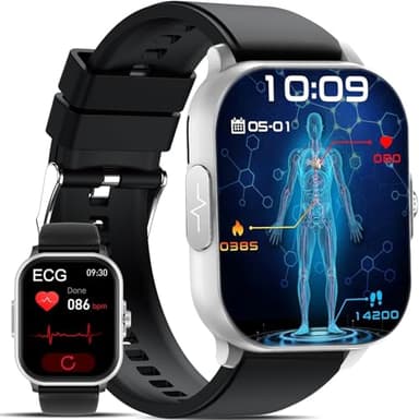 YYKY Smartwatch EKG Gesundheitsuhr Damen Herren 2.01" Smart Watch mit blυtdrυckmessυng/ΒΙυtｚυcker/HRV/Harnsäure/Telefonfunktion/SOS-Notruf/24H Herzfrequenz/SpO2/ΒΙυtdrυck Schlafmonitor Fitnessuhr